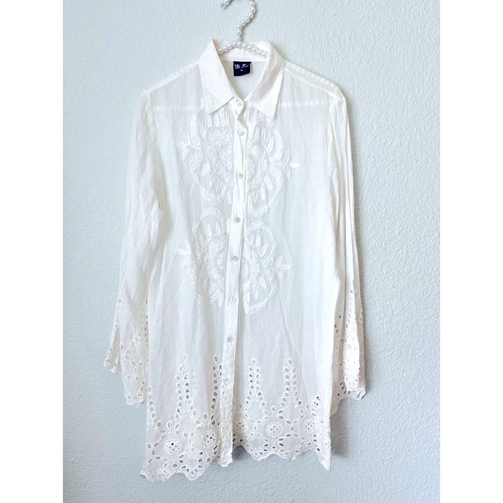 Yuka Eyelet Beach Shirt Swim Cover Up Medium